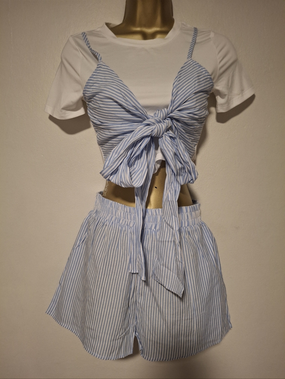 Striped Blue Tie-Front Crop Top